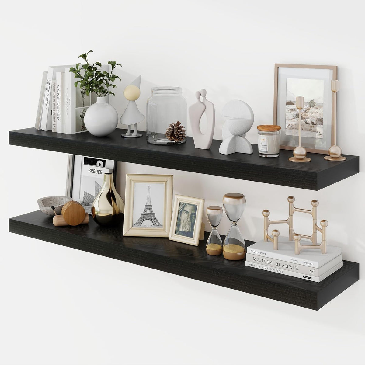 40 Inch Floating Shelves, 9.3 in. Deep Floating Shelf Wall Mounted, 40 in. Wall Shelves, Rustic Deep Bookshelf, Large Display Shelves & Storage Shelves for Bedroom, Living Room, Brown, Set of 2