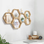 HexaHome 11.3” x 14.8” Rustic Floating Shelves 6-Tier Honeycomb Wood (6 Count)