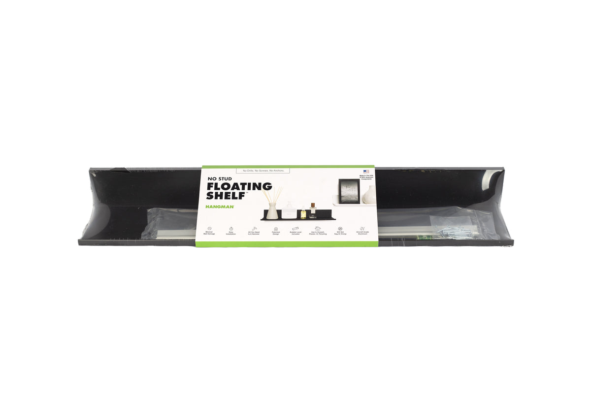 (2 pack) Hangman No Stud Floating Shelf - 24 in.- Black - Aluminum - Level and Hardware Included - No Drills or Anchors Needed