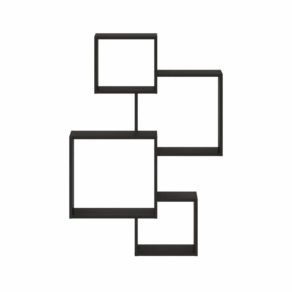 Furinno Rossi Interweave Wall Mount Floating Cube Shelf, Set of 4, Espresso