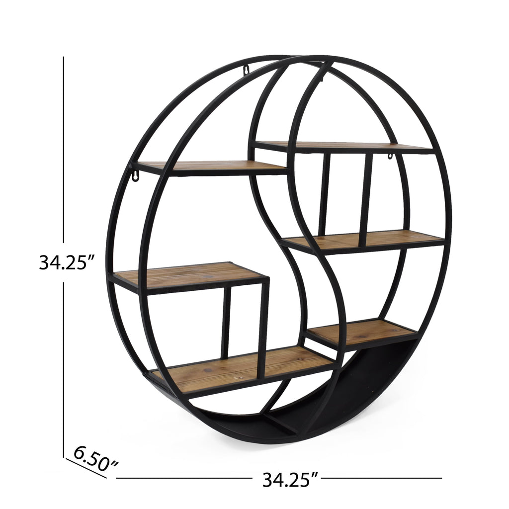 GDF Studio Circular Iron Floating Shelf, 6.50 in. x 34 in., Black