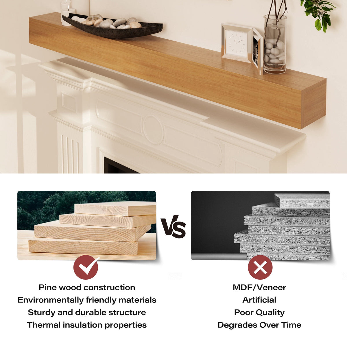 LAUSAINT HOME60 Inch Floating Fireplace Mantel Lausaint Home Wall Shelf with Hidden Brackets