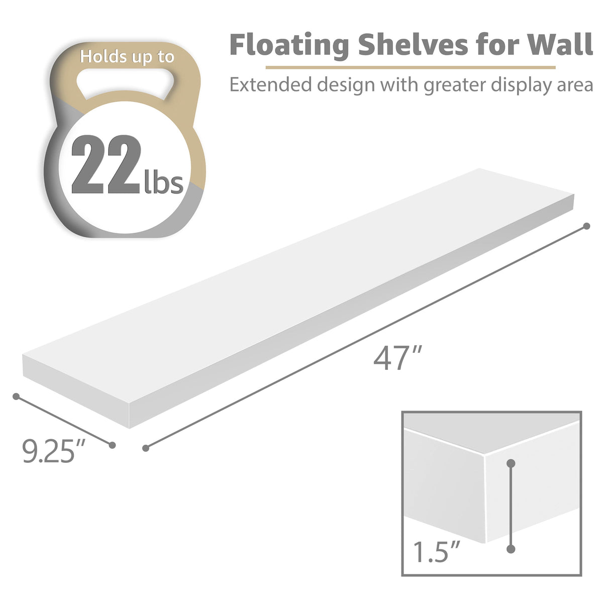 Sorbus 2-Pack Extra Long Floating Wall Shelves, 48 in. x 9 in., White – Farmhouse Style Shelves for Bedroom, Kitchen, Living Room & Bathroom