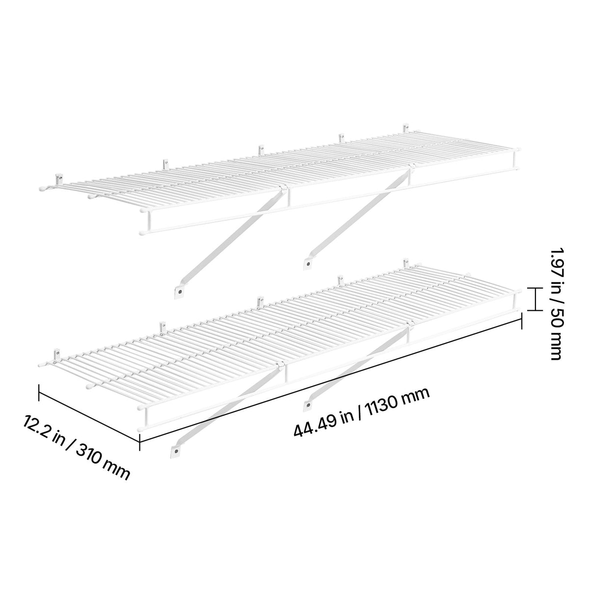KFFKFF Wire Shelf Kit, 4 ft, Set of 2, Wall-Mounted Storage Shelves, Durable Carbon Steel Construction with Protective Coating, Floating Shelves for Closet, Bedroom, Living Room, Office, or Pantry