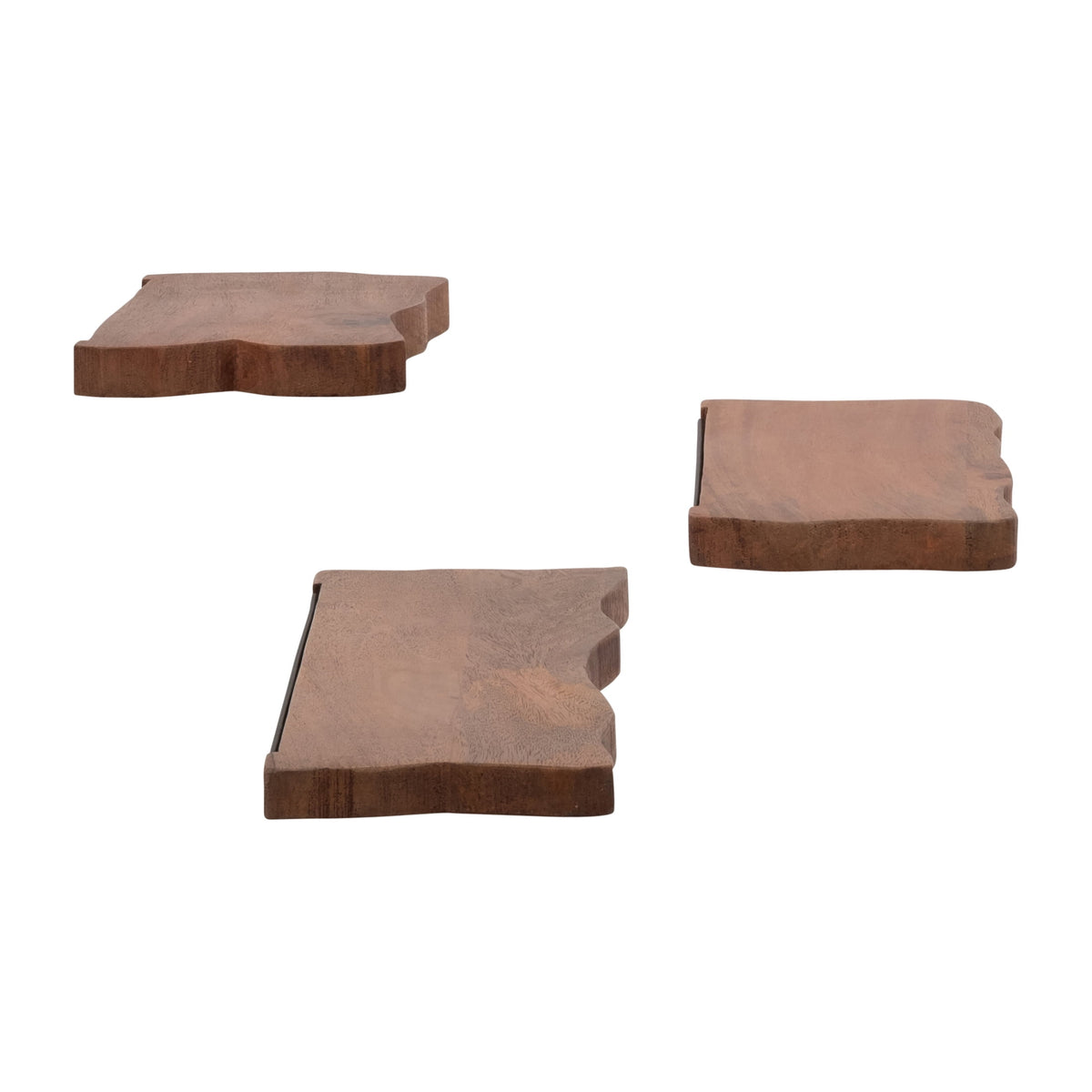 Mango Wood Floating Shelves for Living Room Decor - Modern Wall Display for Entryway - Storage Shelves for Bedroom - Set of 3, 18 in., Brown