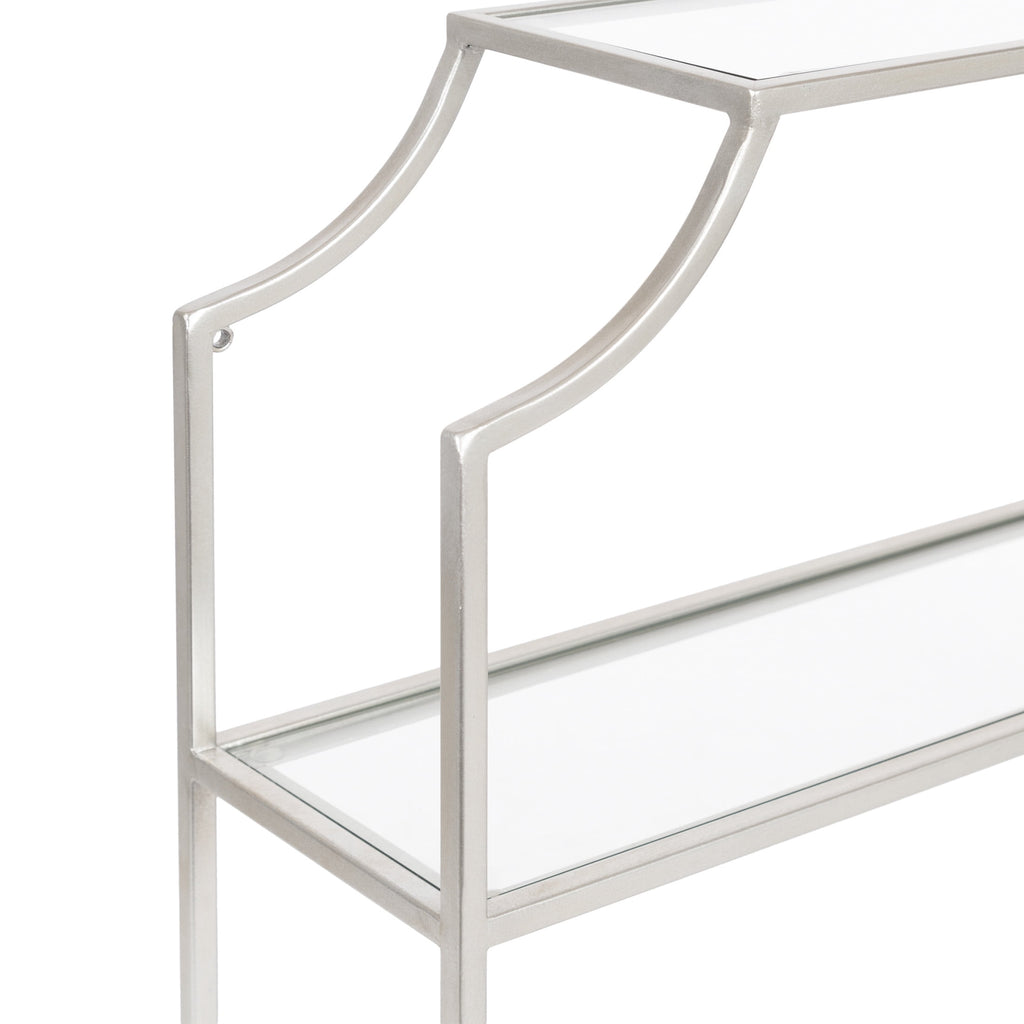 Kate and Laurel Ciel Modern Glam Wide Two-Tier Wall Shelf, 24 x 20, Silver, Tiered Bathroom Shelves for Over the Toilet Storage or Bedroom Makeup Organizer