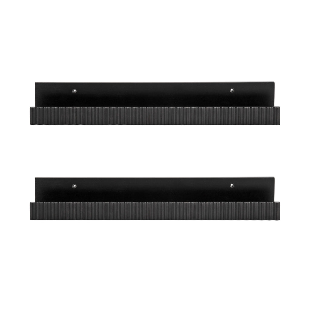 Kate and Laurel Furrow Modern Wood Photo Display Ledges, Set of 2, 24 Inches, Black, Scalloped Floating Picture Ledge Shelf Set with Lip for Use as Dorm Book Shelves or Gallery Wall Decor