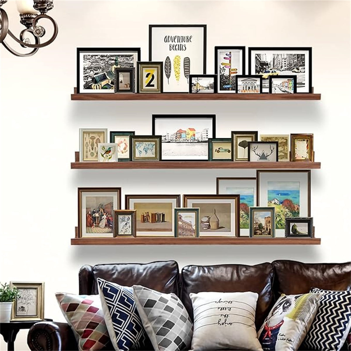 48 Inch Long Floating Shelves Wall Mounted Light Walnut Narrow Photo Picture Ledge Shelves Set of 3 Nursery Book Shelves Photo Frames Display Shelves Kitchen Spice Rack