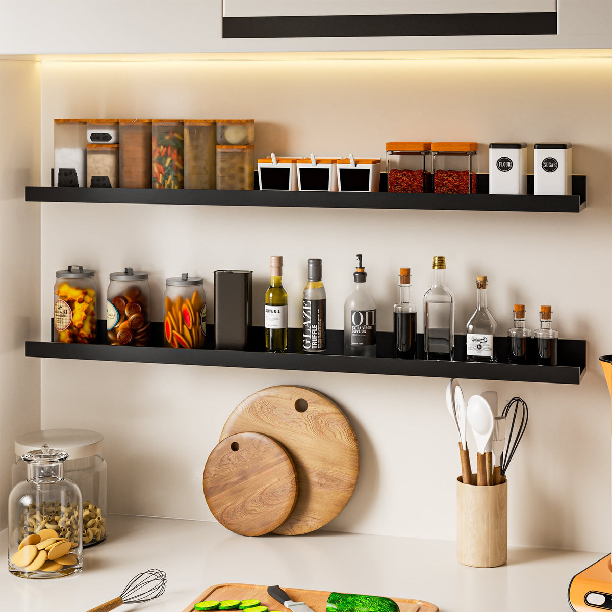 LOMANTOWN 36 in. Wall Shelves for Bedroom Decor, Set of 2 Floating Shelves for Wall Storage, Rustic Wood Display Mounted Corner Shelves for Books, Plants, Kitchen, Bathroom, Living Room