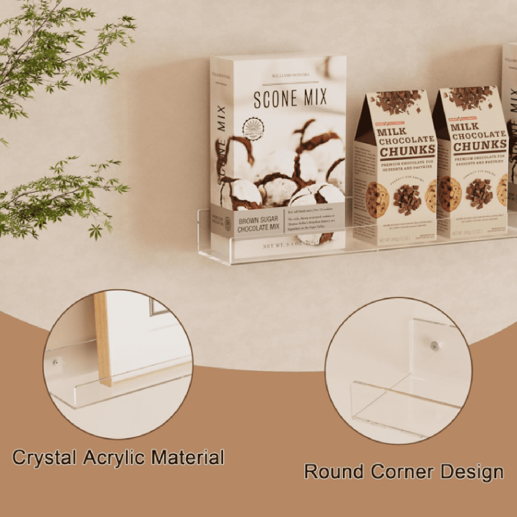 36'' Clear Acrylic Wall Long Shelf 2 Pack, Acrylic Floating Book Shelves, Wall Mounting Invisible Ledge Book Shelf