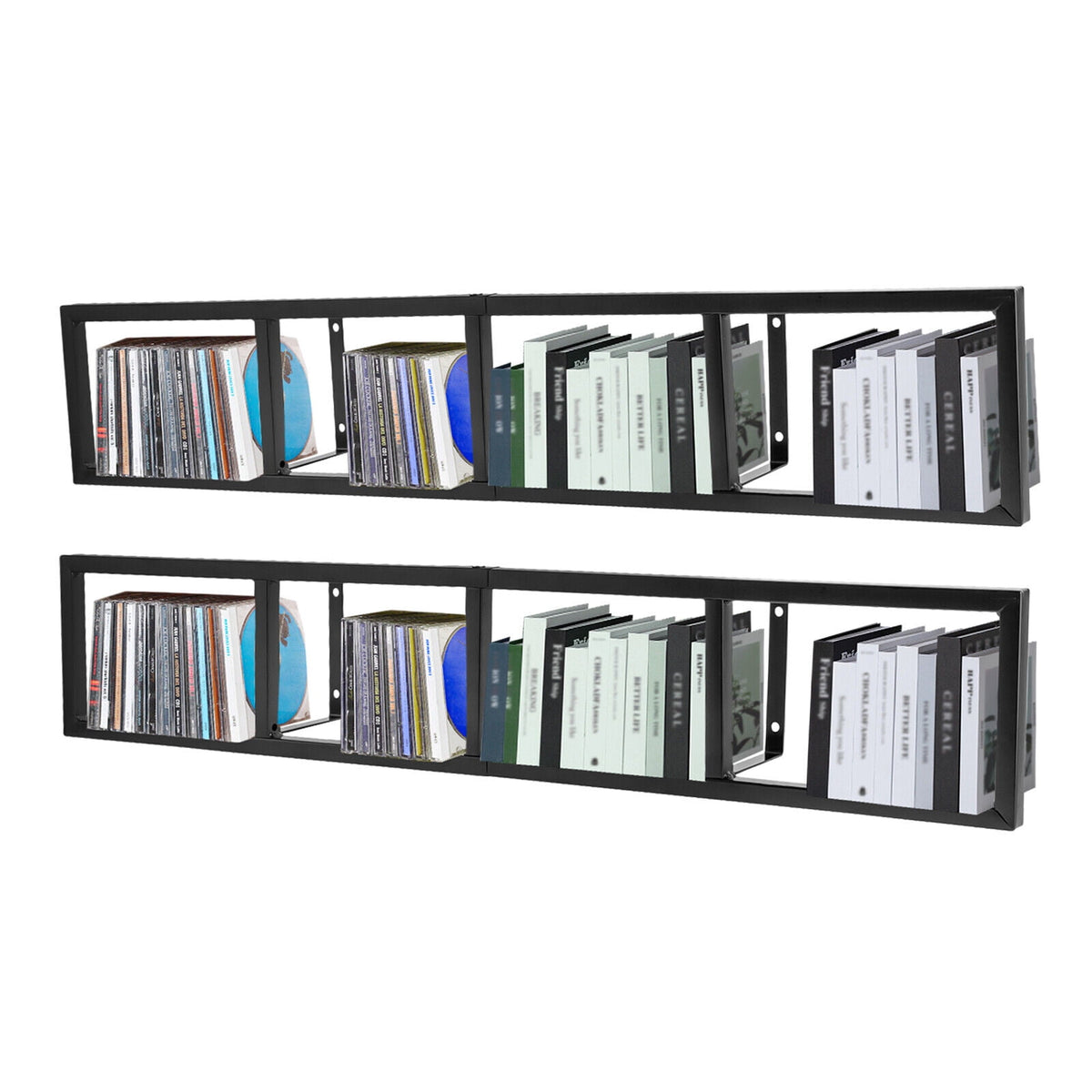 2x Home CD Rack Large Wall Mount Floating Shelf  CD DVD Rack Media Storage Organizer Shelves