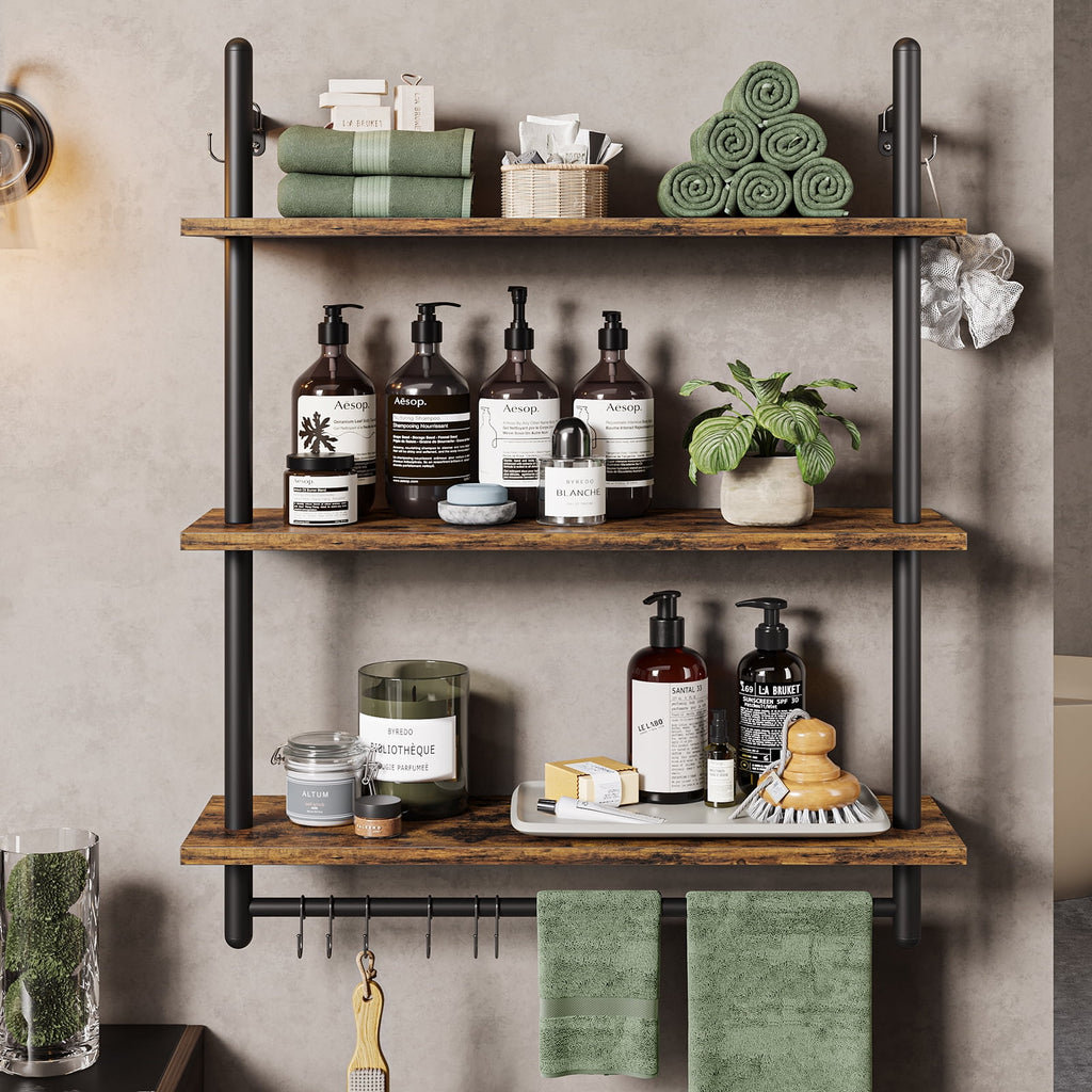 Bestier 31 in. Kitchen Wall Shelves 3-Tier Floating Shelves for Bathroom, Bedroom, Rustic Brown