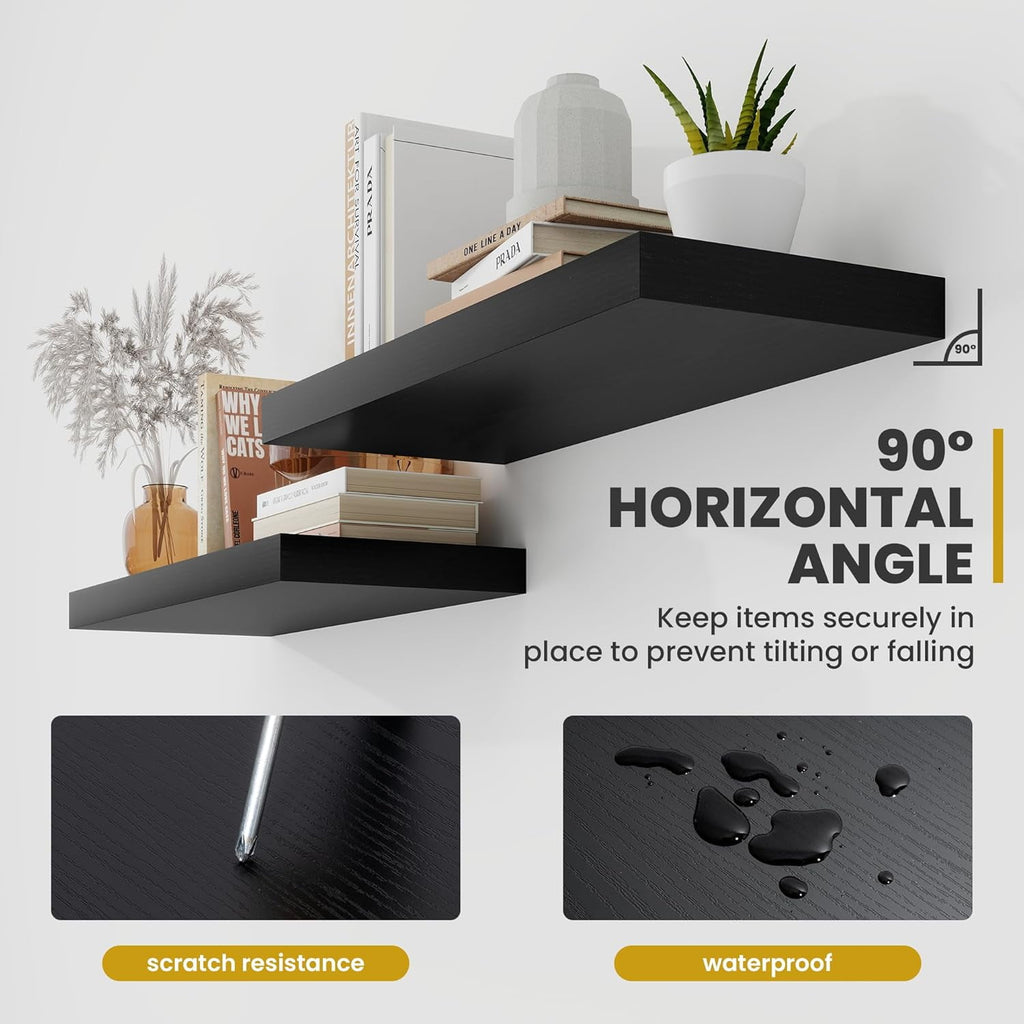 40 Inch Floating Shelves, 9.3 in. Deep Floating Shelf Wall Mounted, 40 in. Wall Shelves, Rustic Deep Bookshelf, Large Display Shelves & Storage Shelves for Bedroom, Living Room, Brown, Set of 2