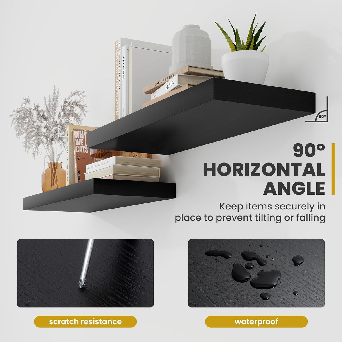 40 Inch Floating Shelves, 9.3 in. Deep Floating Shelf Wall Mounted, 40 in. Wall Shelves, Rustic Deep Bookshelf, Large Display Shelves & Storage Shelves for Bedroom, Living Room, Brown, Set of 2