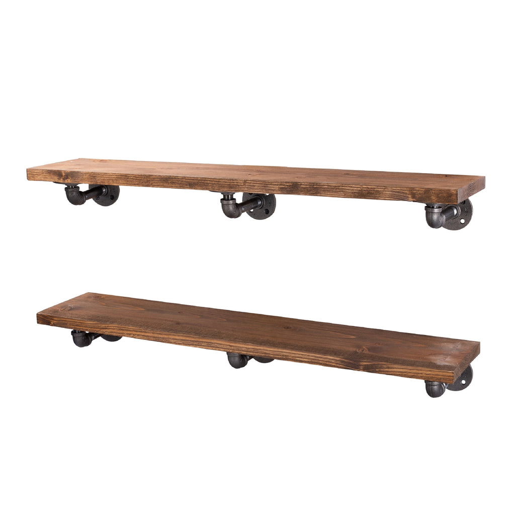 36 in. x 7.5 in. x 6.75 in. Autumn Brown Restore Wood Wall Shelving with Industrial Steel Pipe L- Brackets