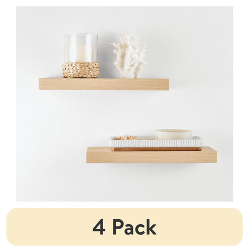 (4 pack) Mainstays Natural 16.5 in. Wood Floating Shelves, Set of 2