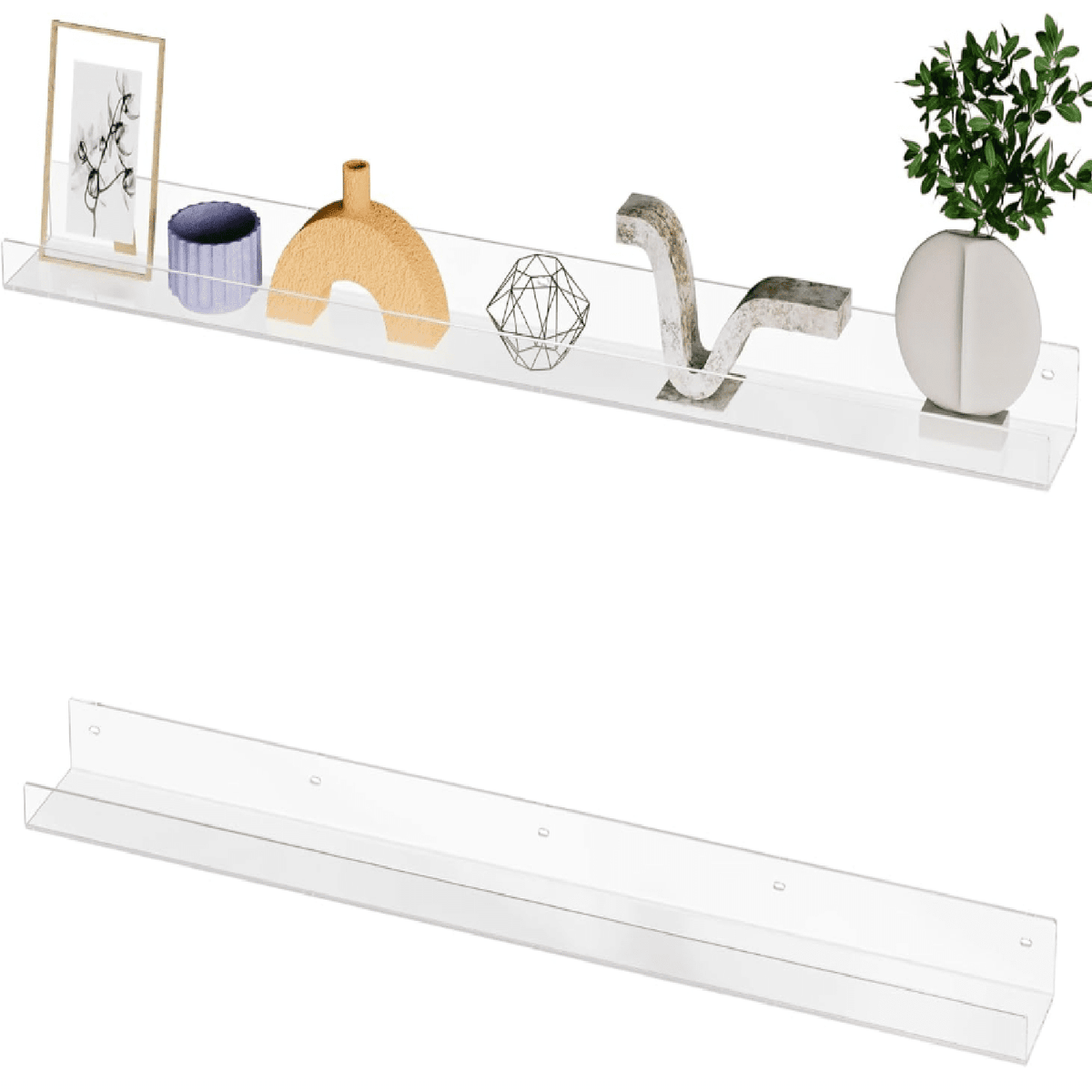 36'' Clear Acrylic Wall Long Shelf 2 Pack, Acrylic Floating Book Shelves, Wall Mounting Invisible Ledge Book Shelf