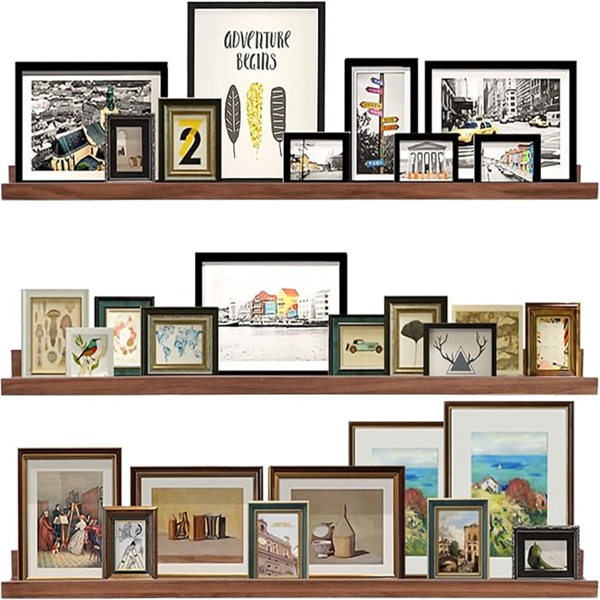 48 Inch Long Floating Shelves Wall Mounted Light Walnut Narrow Photo Picture Ledge Shelves Set of 3 Nursery Book Shelves Photo Frames Display Shelves Kitchen Spice Rack