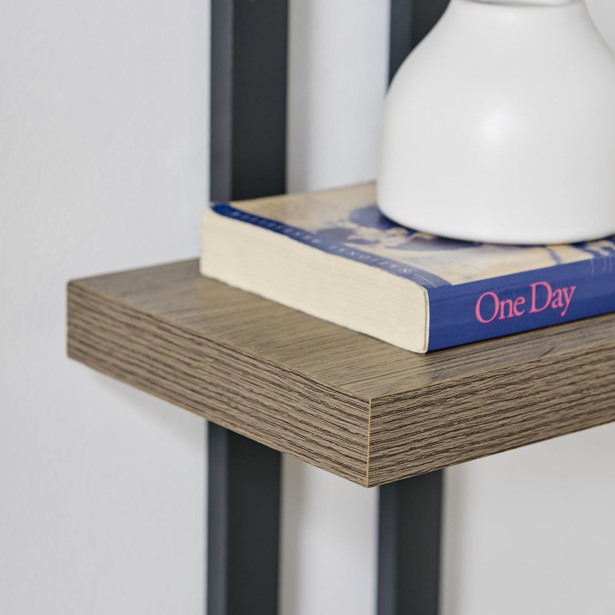 Danya B. 4-Tier Ladder Bracket Floating Wall Shelves - Black Metal and Walnut Finish