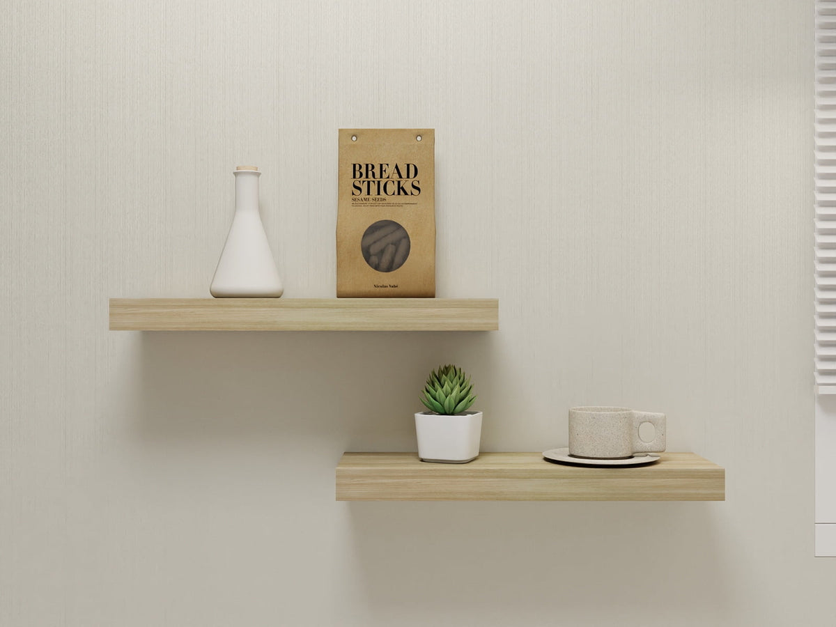 (4 pack) Mainstays Natural 16.5 in. Wood Floating Shelves, Set of 2