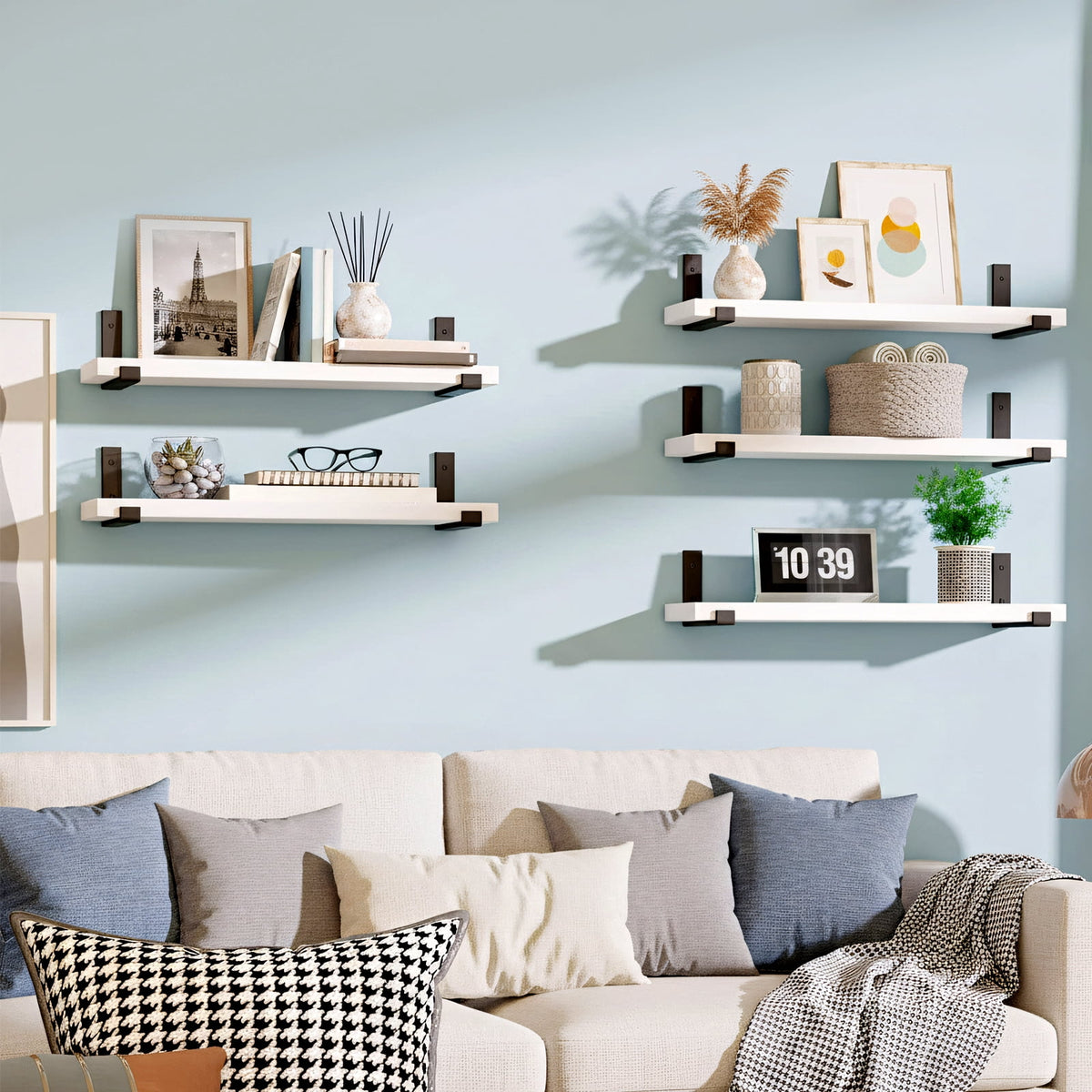 Fairy Floating Shelves, Rustic Wood Wall Storage Shelves Set of 5, 15.7in x 4.7in x 0.6in, White
