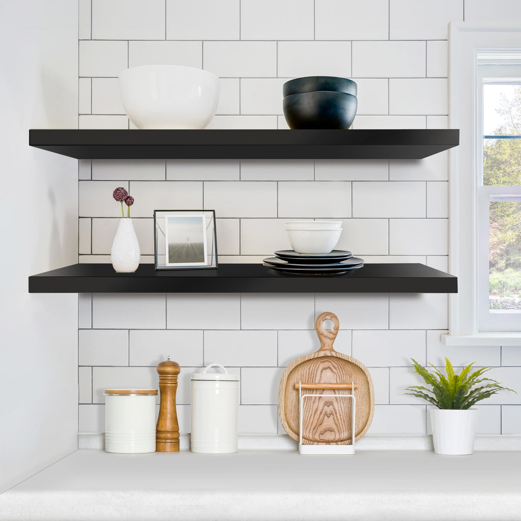 Sorbus 3-Pack 35 in.x9 in. Floating Wall Shelves for Bedroom, Kitchen, Bathroom, Home Décor, Black