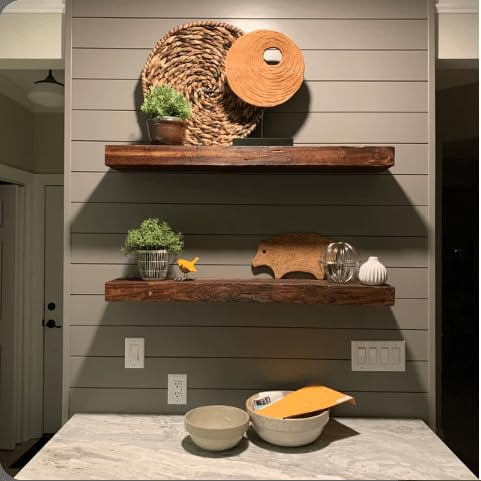 Modern Timber Craft Reclaimed Wood Wall Shelf | Solid Rustic American Barnwood with Floating Shelf Brackets | 2.75 in. Thickness | 30 in. L x 8 in. D, Oiled