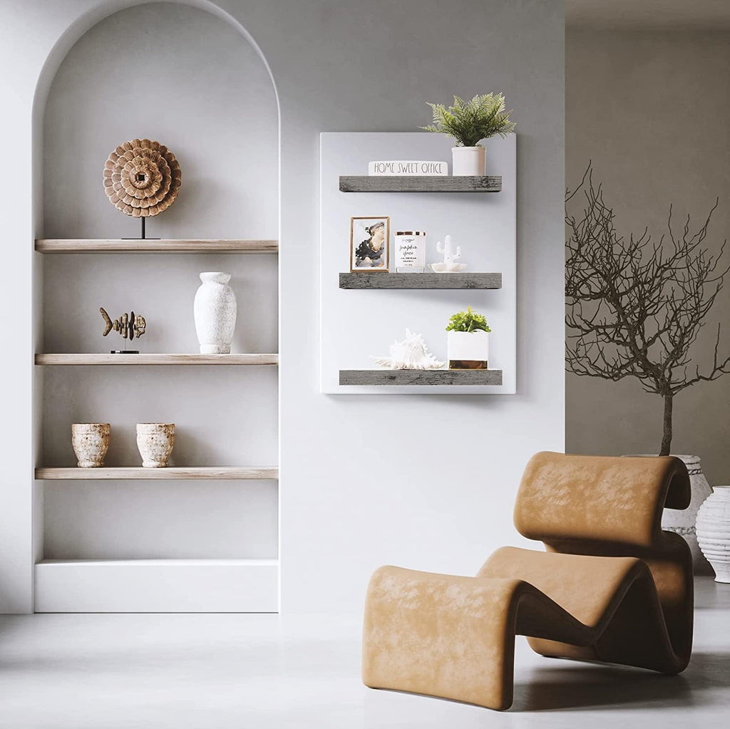 Sorbus 16.25 in. Gray Rustic Floating Shelves (Set of 3) – Wall Storage for Décor, Frames, Trophies