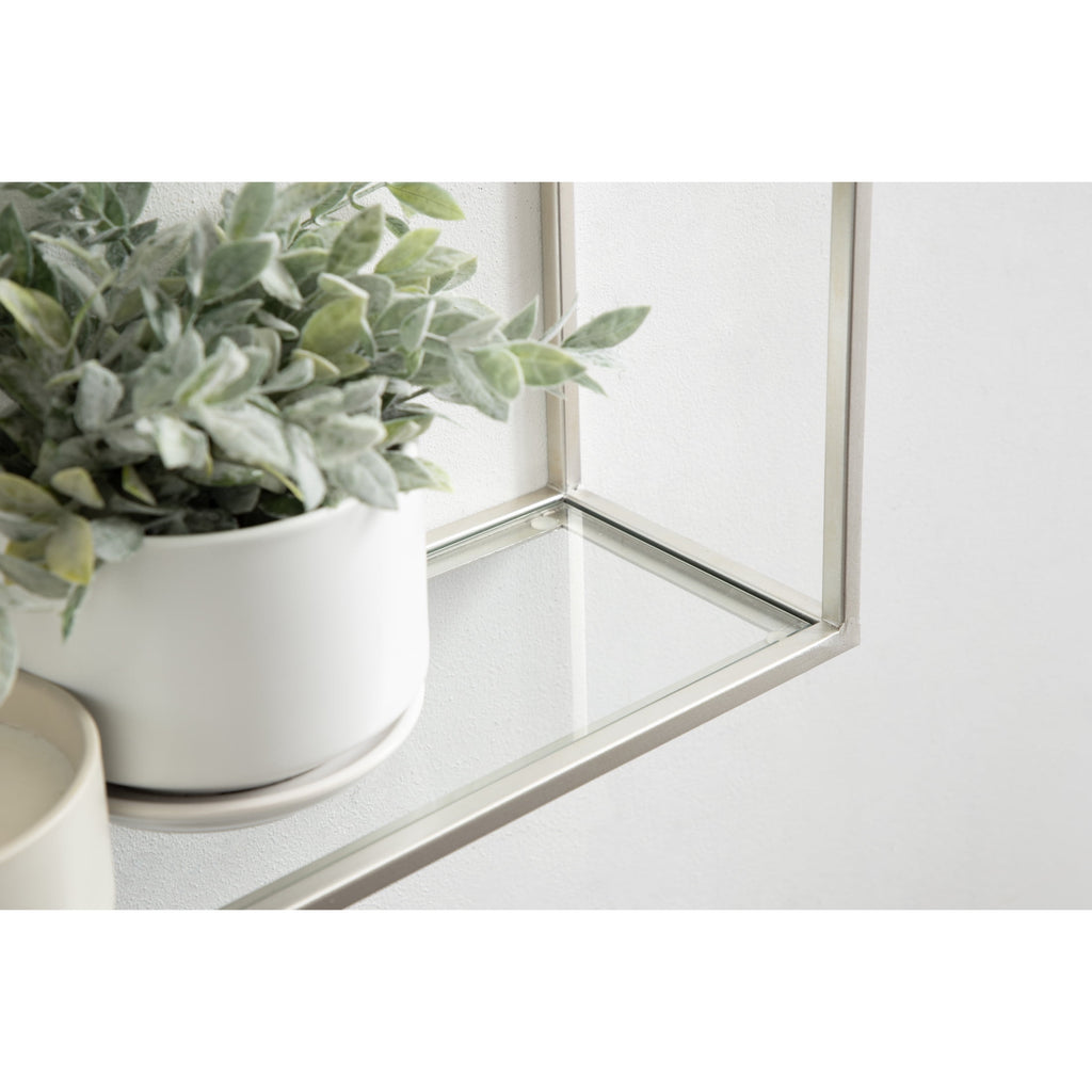 Kate and Laurel Ciel Modern Glam Wide Two-Tier Wall Shelf, 24 x 20, Silver, Tiered Bathroom Shelves for Over the Toilet Storage or Bedroom Makeup Organizer