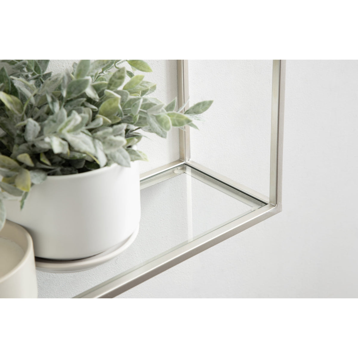 Kate and Laurel Ciel Modern Glam Wide Two-Tier Wall Shelf, 24 x 20, Silver, Tiered Bathroom Shelves for Over the Toilet Storage or Bedroom Makeup Organizer