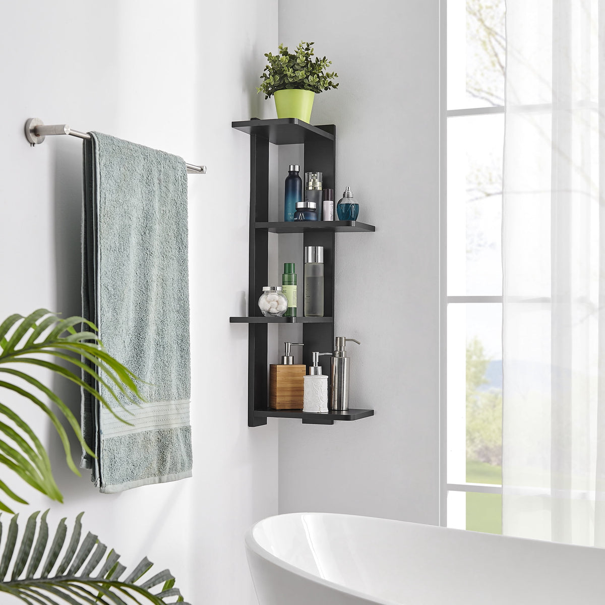Danya B. Alvar Corner 4-Tier Floating Ledge Column Wall Shelf - Black