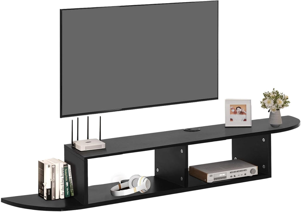 Floating TV Stand, 55 in. Floating TV Shelf with Storage, Floating Entertainment Center Wall Shelf for Living Room, Floating Shelf for Under TV, Bedroom, Walnu