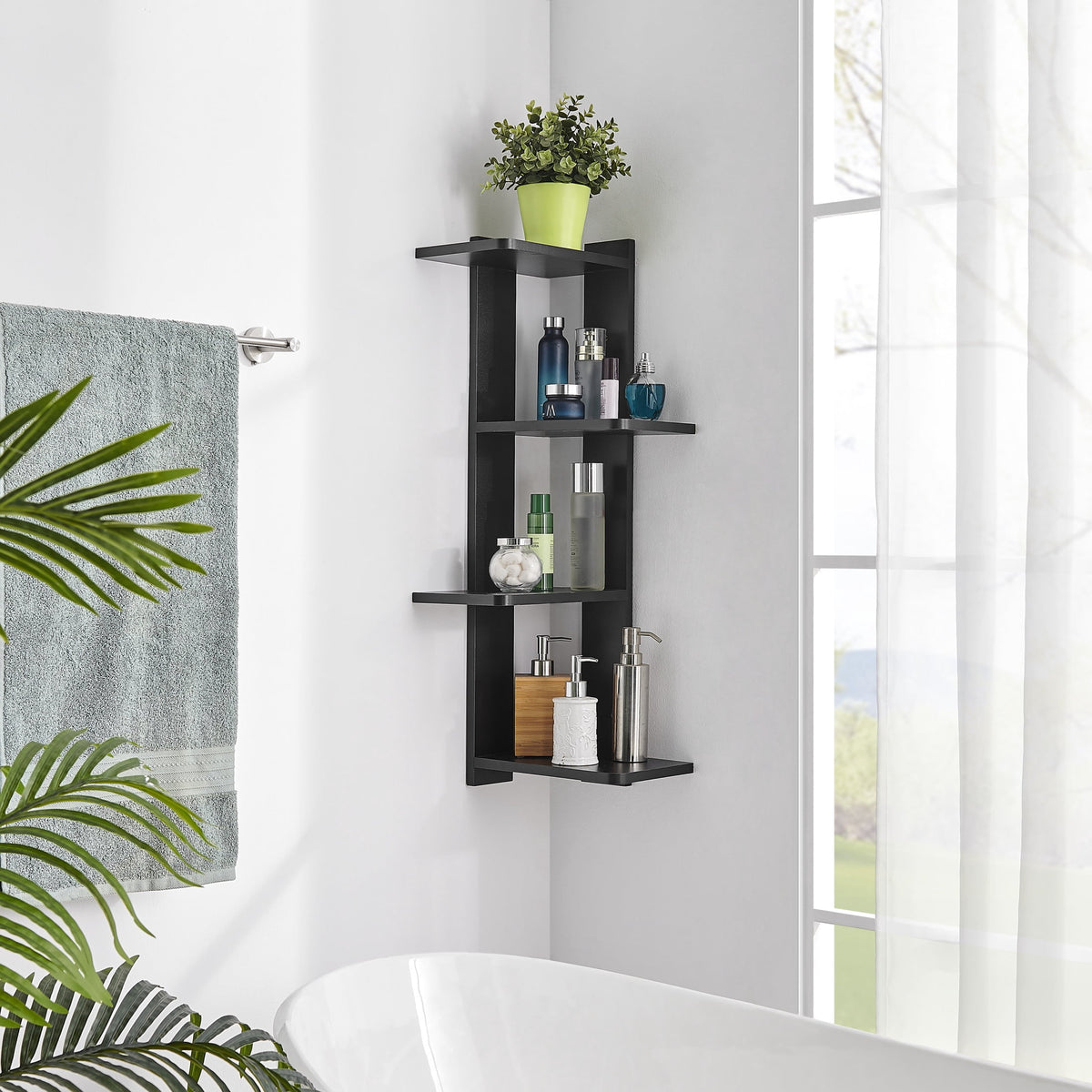 Danya B. Alvar Corner 4-Tier Floating Ledge Column Wall Shelf - Black