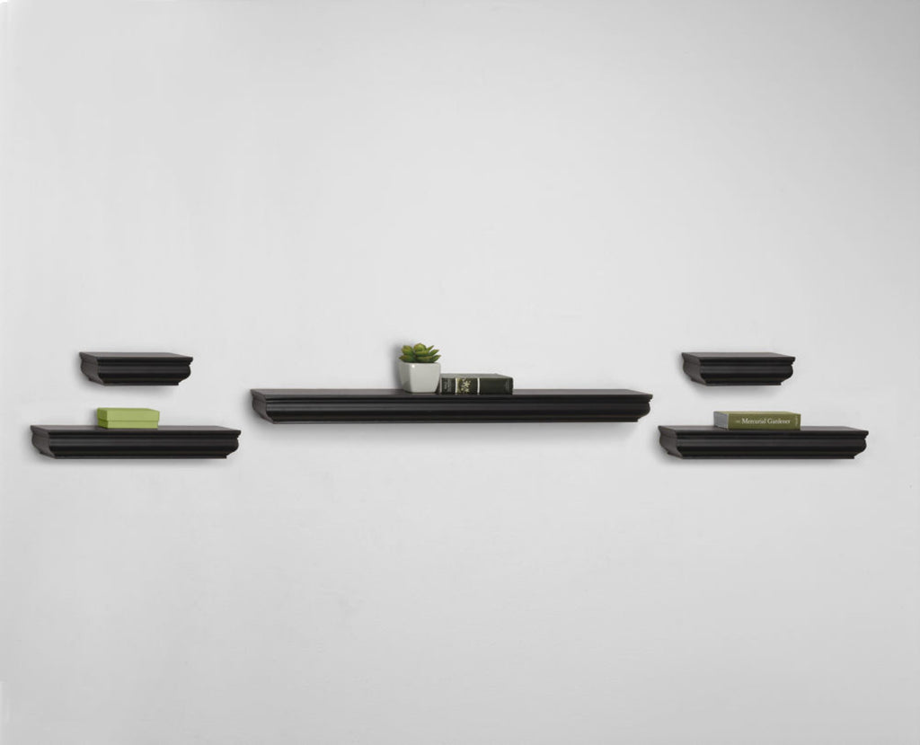 Melannco Floating Molding Shelves Set of 5 Black