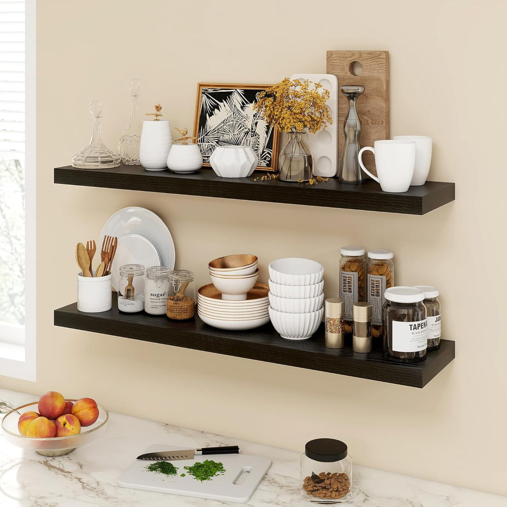 40 Inch Floating Shelves, 9.3 in. Deep Floating Shelf Wall Mounted, 40 in. Wall Shelves, Rustic Deep Bookshelf, Large Display Shelves & Storage Shelves for Bedroom, Living Room, Brown, Set of 2