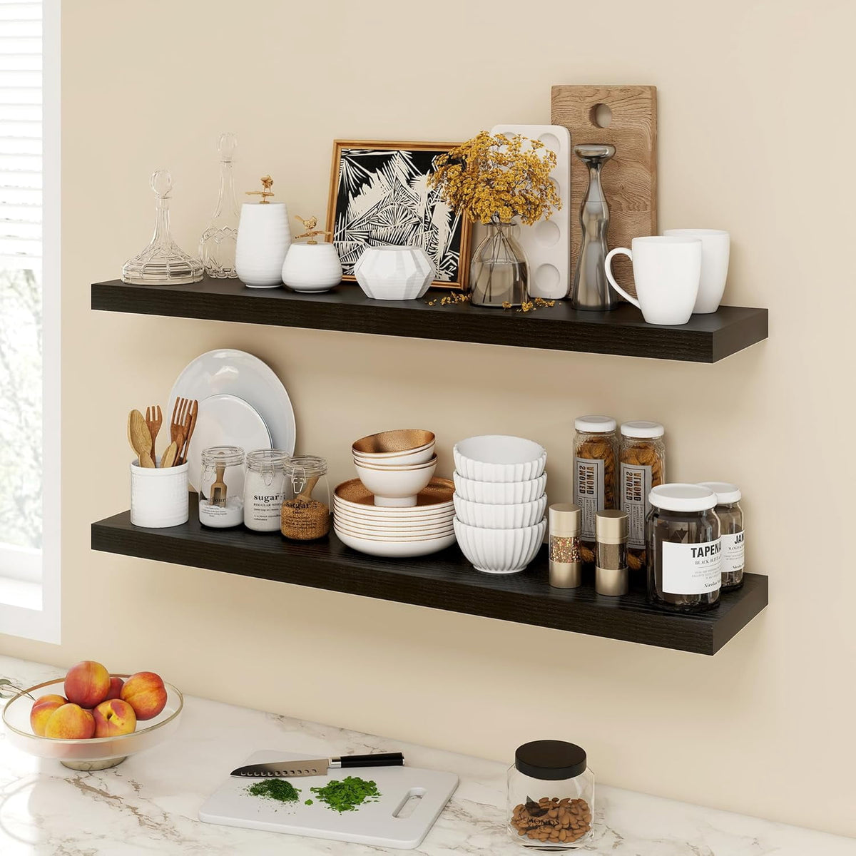 40 Inch Floating Shelves, 9.3 in. Deep Floating Shelf Wall Mounted, 40 in. Wall Shelves, Rustic Deep Bookshelf, Large Display Shelves & Storage Shelves for Bedroom, Living Room, Brown, Set of 2