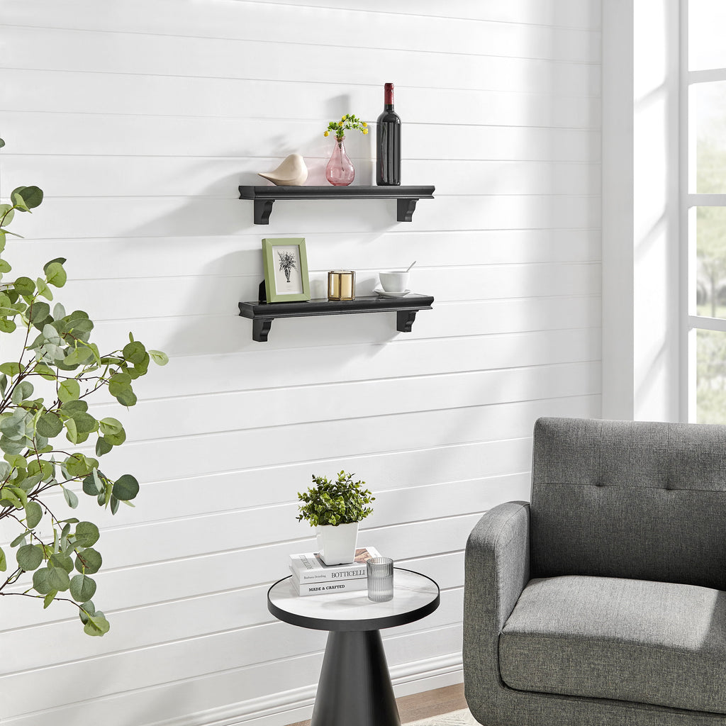 Danya B. Decorative 24 in. Floating Wall Décor Display Ledge Shelves – (Set of 2) - Black