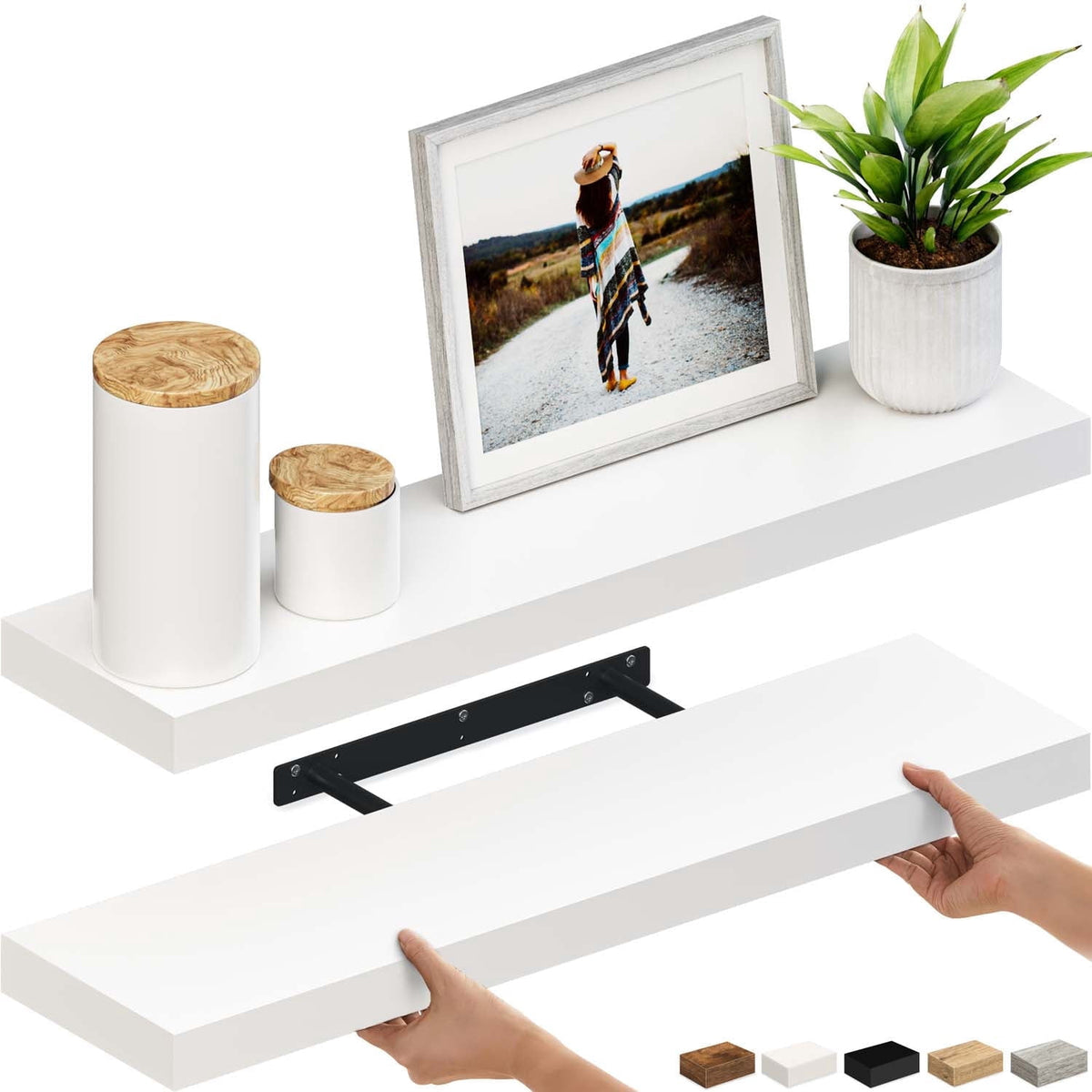Ballucci 36 in. Floating Shelves, 2-Pack Wood Wall Shelf Set with Invisible Brackets, 6 in. Deep, White