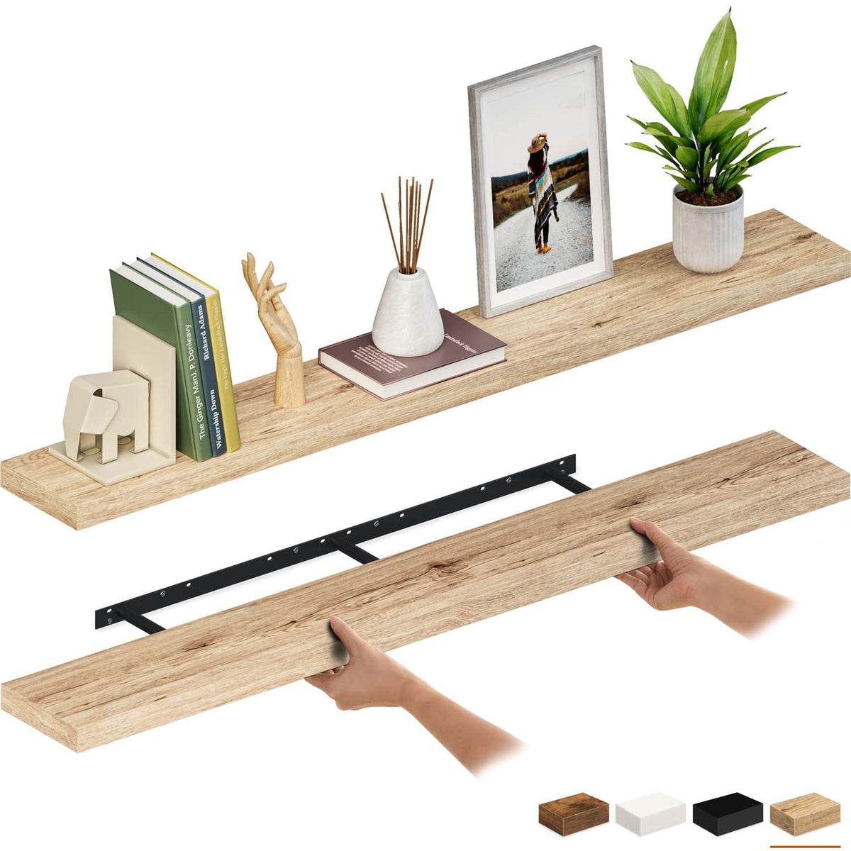 Havenwood™ 48 in. Floating Shelves, 2-Pack Wood Wall Shelf Set, 8 in.