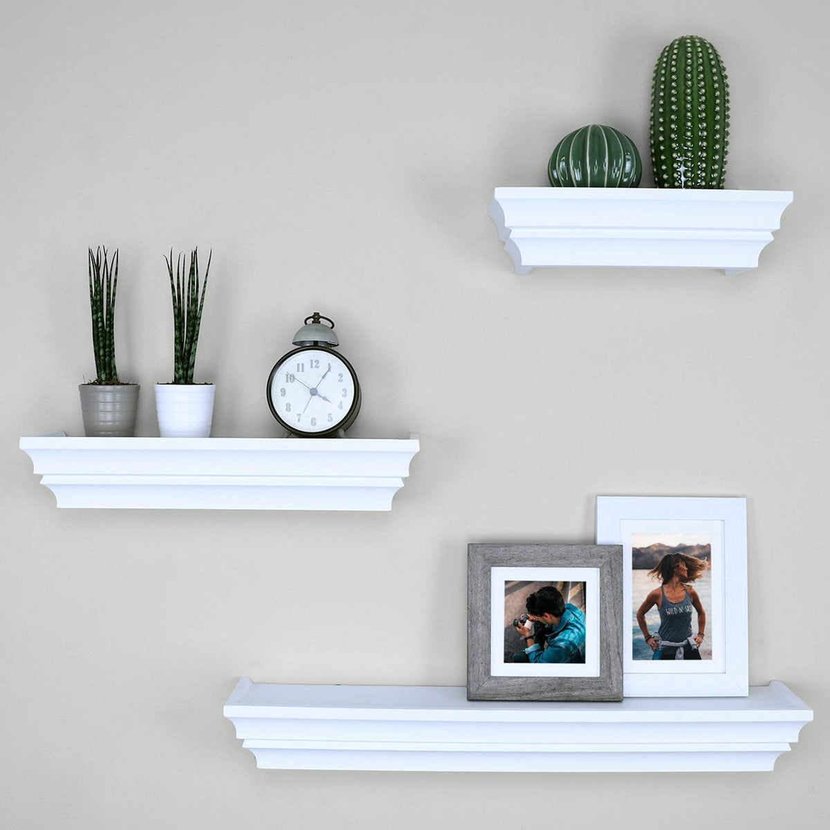 Ballucci Victorian Wall Ledge and Shelf, Wood Floating Wall Shelves Set, 12 in., 16 in., 24 in., Set of 3, White