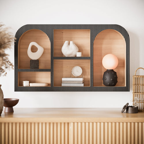 Beautiful Wooden Wall-Mounted Cubby Shelf, Black, 30.5 in x 18.25 in