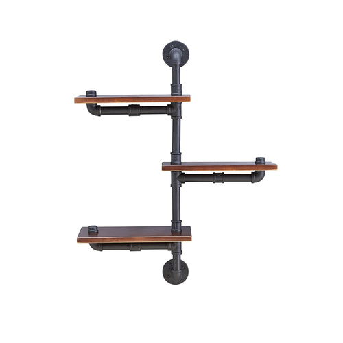 Danya B. 3-Tier Vertical Floating Staggered Industrial Rustic Pipe Shelving Unit - Wall Mount
