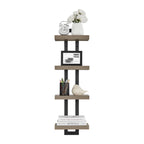 Danya B. 4-Tier Ladder Bracket Floating Wall Shelves - Black Metal and Walnut Finish