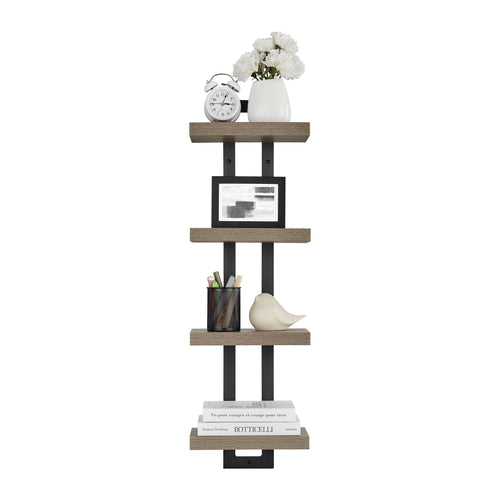 Danya B. 4-Tier Ladder Bracket Floating Wall Shelves - Black Metal and Walnut Finish