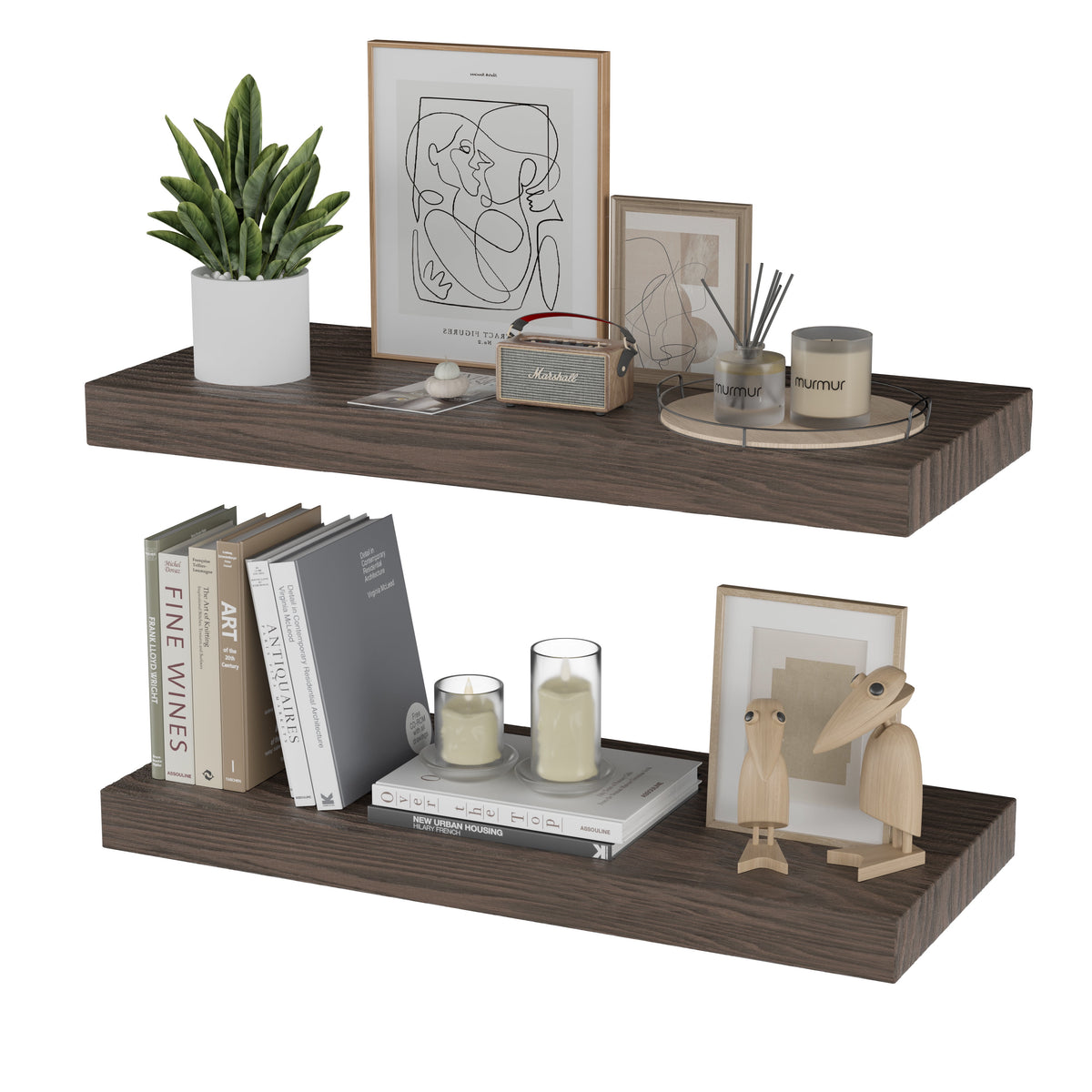 Havenwood™ Floating Shelves 17 inch Natural Wood Shelves for, Set of 2