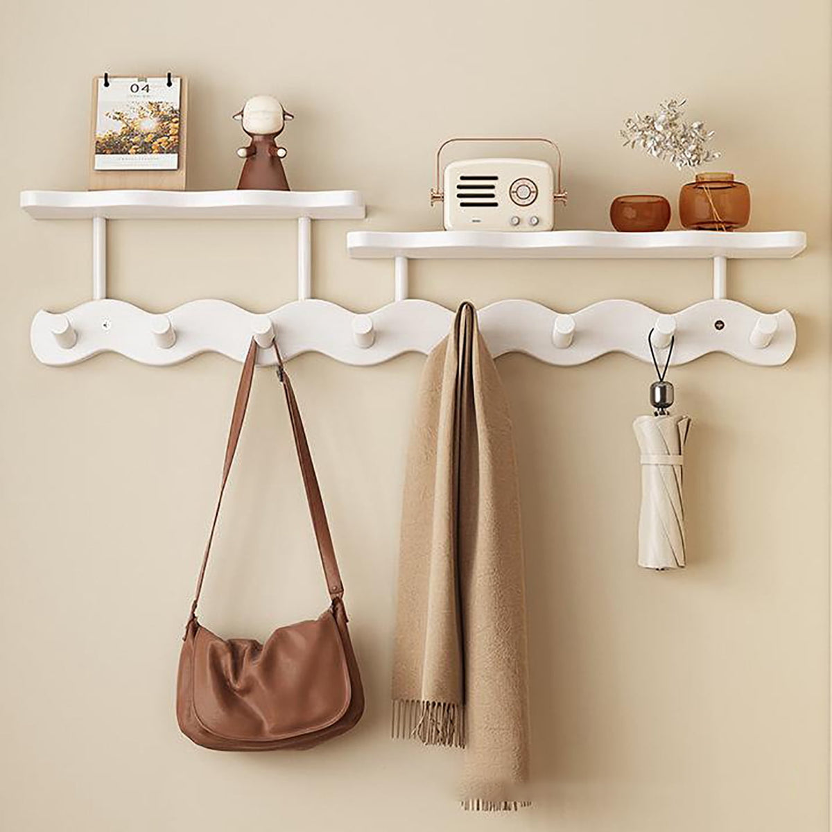 Havenwood™ Floating Shelves with Hooks, Coat Rack Shelf Wall Mounted, Wood Coat
