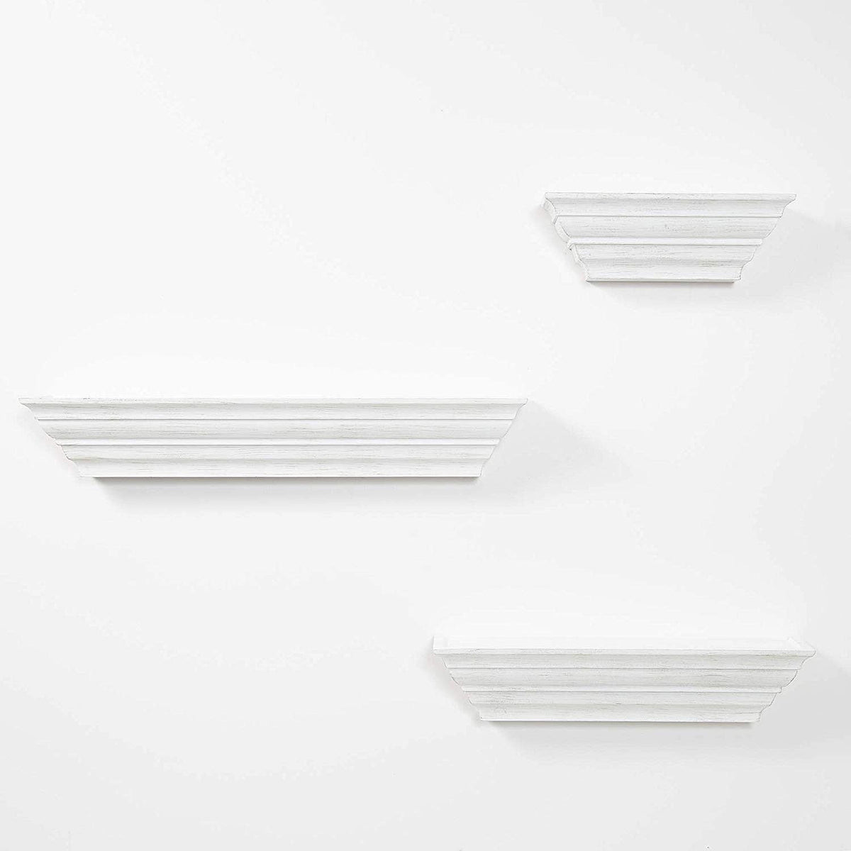 Gallery Solutions Traditional Distressed White 3 Piece Floating Ledge Shelf Set