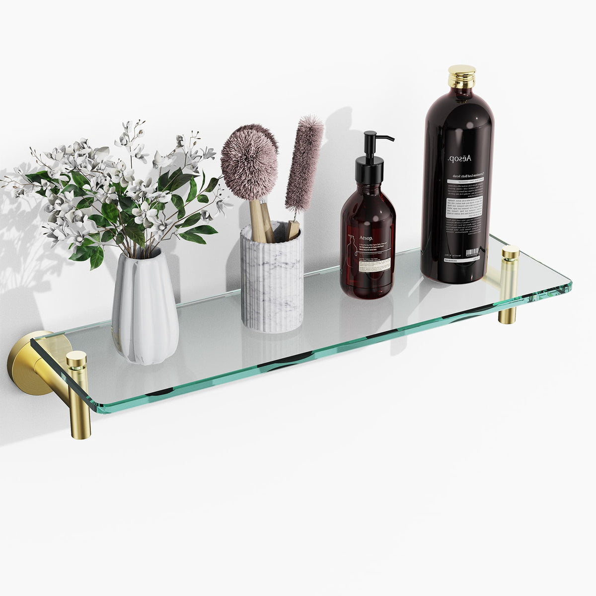 Havenwood™ 24 Inch Glass Bathroom Shelves, Matte Black Floating Shelves Rectangular Modern