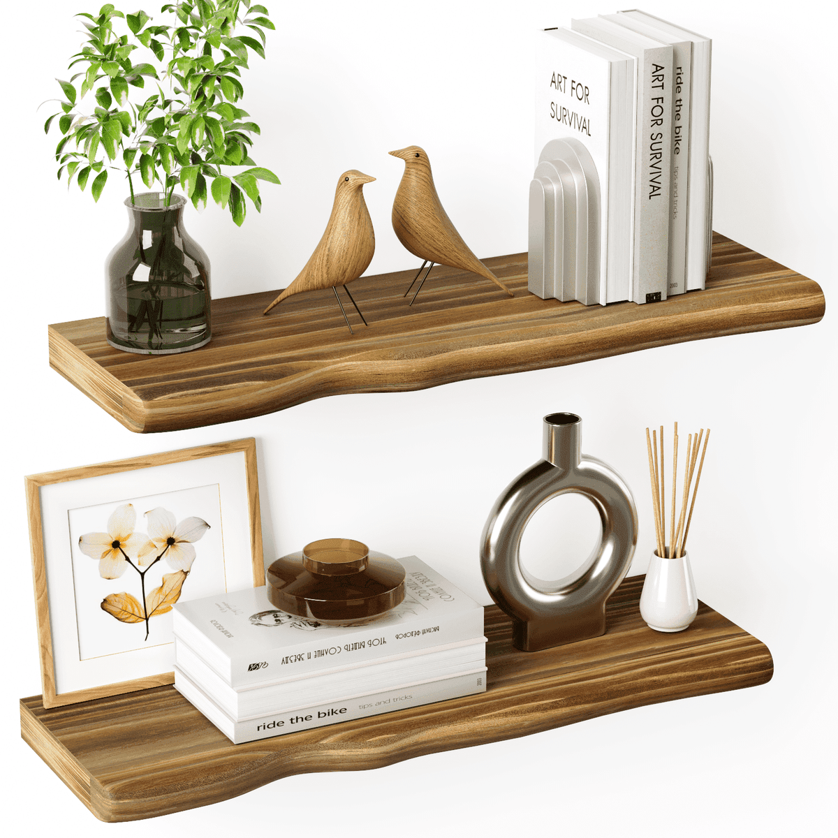 Havenwood™ 24 Inch 2 Pack Floating Shelves, Farmhouse Live Edge Shelf, Living