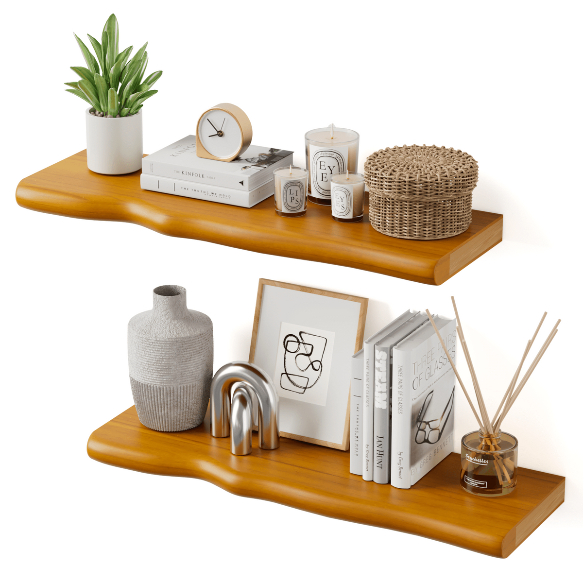 Havenwood™ 24 Inch 2 Pack Floating Shelves, Farmhouse Live Edge Shelf, Living